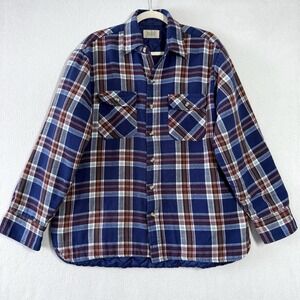 Vintage Sears Jacket Men Large Quilt Lined Insulated Flannel Plaid Shirt Shacket